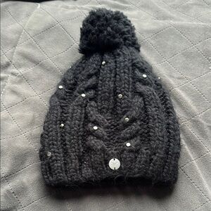 Roxy Cozy Black Knit Beanie with Pom Pom​